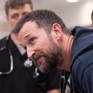 Noah Wyle in a scene from his new hospital drama, The Pitt.