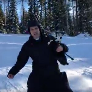 catholic priest skiing bagpipes