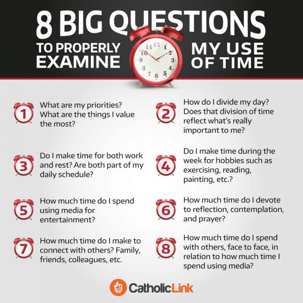 Catholic quotes, infographics, memes and more resources for the New Evangelization. Infographic: 8 Questions To Examine My Use Of Time.