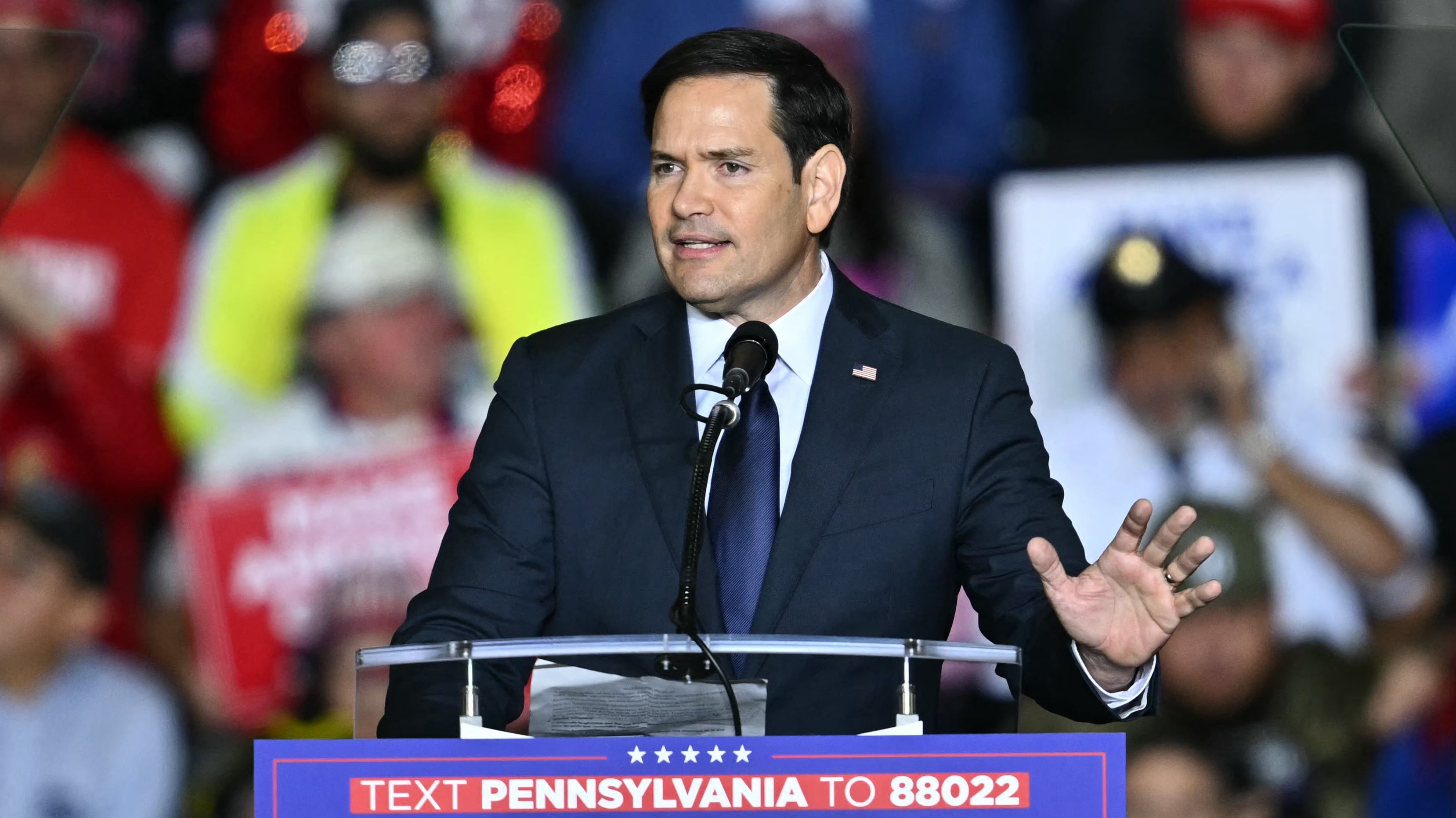 US Senator Marco Rubio, Republican of Florida, speaks at a campaign rally for former US President and Republican presidential candidate Donald Trump at the PPL Center in Allentown, Pennsylvania, on October 29, 2024. (Photo by ANGELA WEISS / AFP) (Photo by ANGELA WEISS/AFP via Getty Images)