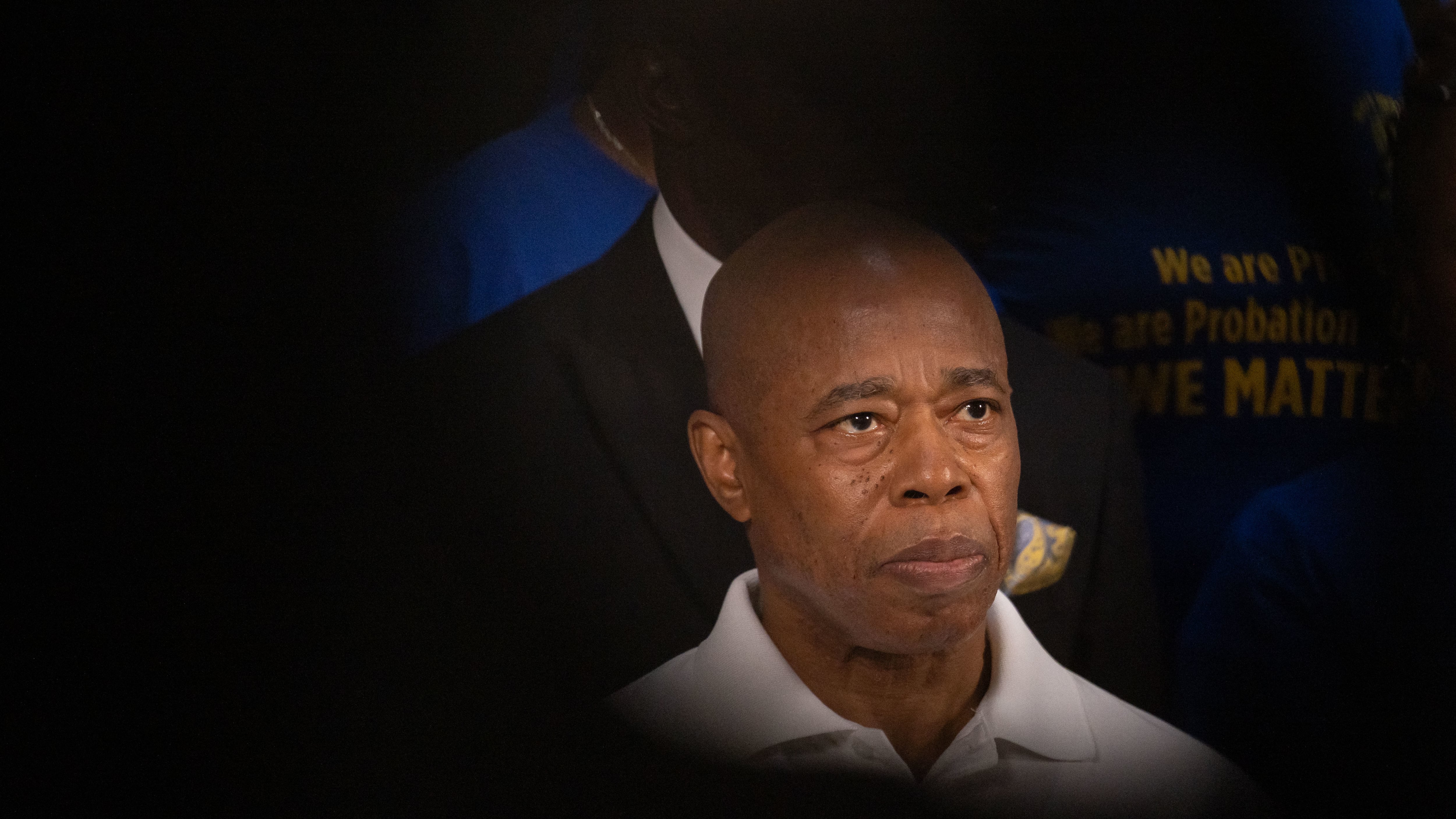 Eric Adams at a press conference at New York City Hall after he was subpoenaed by a federal grand jury 