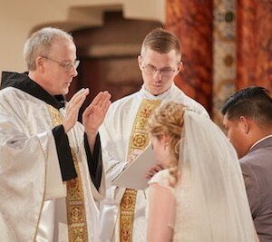 The Nuptial Blessing is a rather lengthy prayer is tucked between the Exchange of Consent and the Our Father Catholic Wedding ceremony