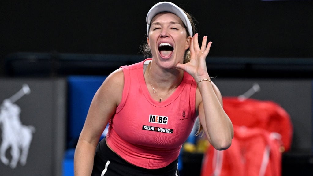 USA's Danielle Collins celebrates victory over Australia's Destanee Aiava after their women's singles match on day five of the Australian Open.