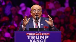 NEW YORK, NEW YORK - OCTOBER 27: Rudy Giuliani, former Mayor of New York City, speaks prior to Republican presidential nominee, former U.S. President Donald Trump taking the state at a campaign rally at Madison Square Garden on October 27, 2024 in New York City. Trump closed out his weekend of campaigning in NYC with a guest list of speakers that includes his running mate Republican vice presidential nominee, Sen. J.D. Vance (R-OH), Tesla CEO Elon Musk, UFC CEO Dana White, and House Speaker Mike Johnson (R-LA), among others, nine days before Election Day.  (Photo by Michael M. Santiago/Getty Images)